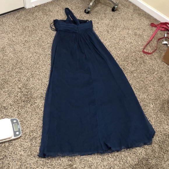 Amsale Formal Maxi Dress Size 2 Navy Blue Rosette Silk One Shoulder Gown - Picture 5 of 8